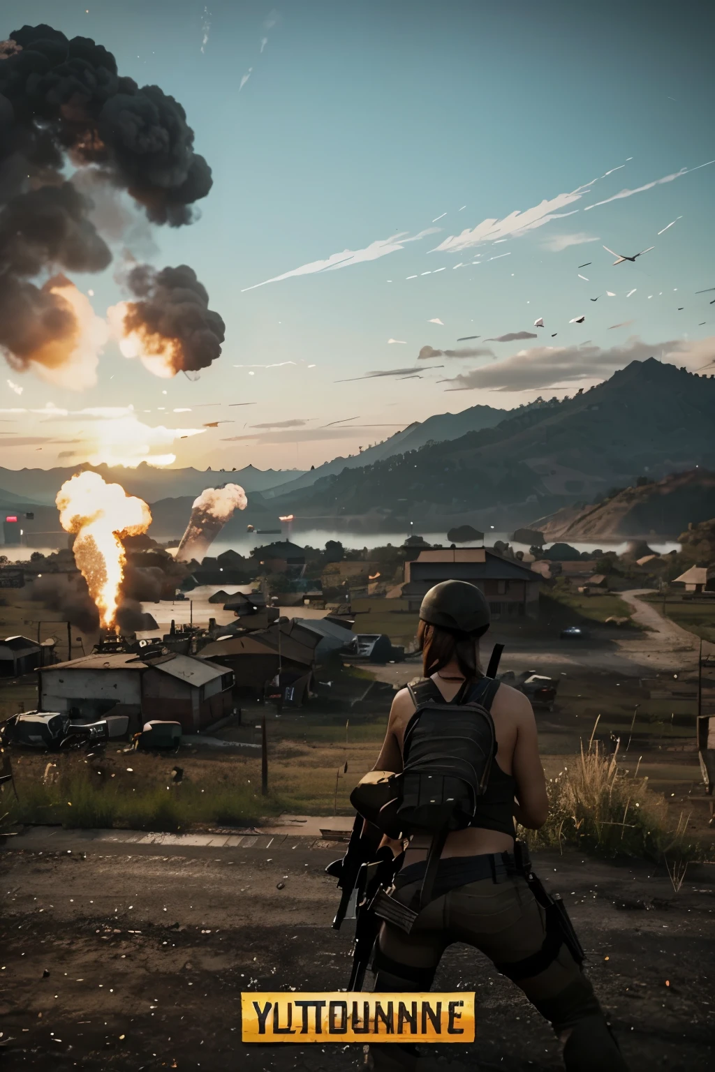 Create a YouTube cover for a pubg game channel. Realistic with clear details but no weapons or violence but it has to be flashy The name of the channel is Lao Also Plays