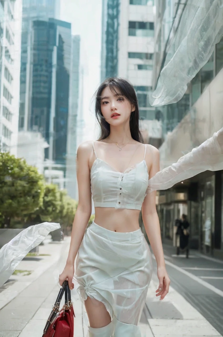 a beautiful detailed girl with long black hair wearing a green sleeveless dress, sitting outdoors at night with the city skyline and starry night sky in the background, her shoulders bare, mouth slightly open, with a delicate and elegant expression, (best quality,4k,8k,highres,masterpiece:1.2),ultra-detailed,(realistic,photorealistic,photo-realistic:1.37),extremely detailed eyes and face,longeyelashes,mksks style,final fantasy vii remake, (very detailed background:1.0), (very detailed background:1.0),red eyes,1 girl,aqua dress,long hair,outdoor,ponytail,sitting,sky,space,stars,town,old,,((white frills)),(white dress),