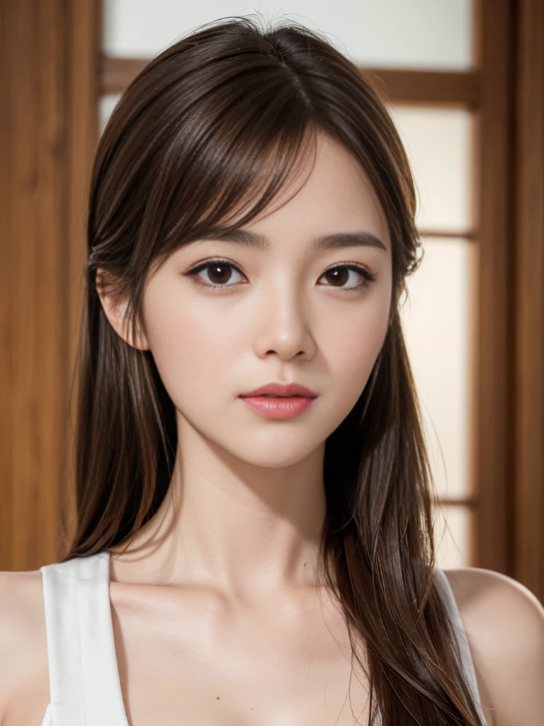 (hight resolution:1.3), (8K, Photorealsitic, Raw photography, Top image quality: 1.4), japanes, (1girl in), beauitful face, (Lifelike face), (Brown hair、Medium Hair:1.3), Beautiful hairstyle, realisticeyes, beautiful finely detailed eyes, (real looking skin), Beautiful skins, enticing, 超A high resolution, A hyper-realistic, high detailing, the golden ratio,Staring at the photographer、