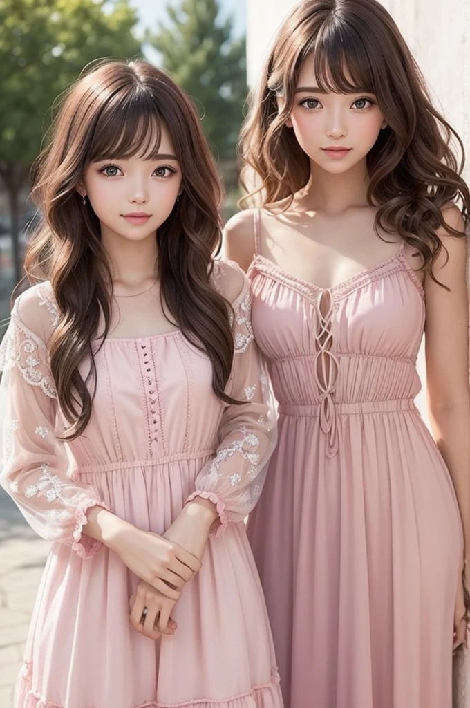 I want to create one in pink dresses with brown eyes and wavy hair