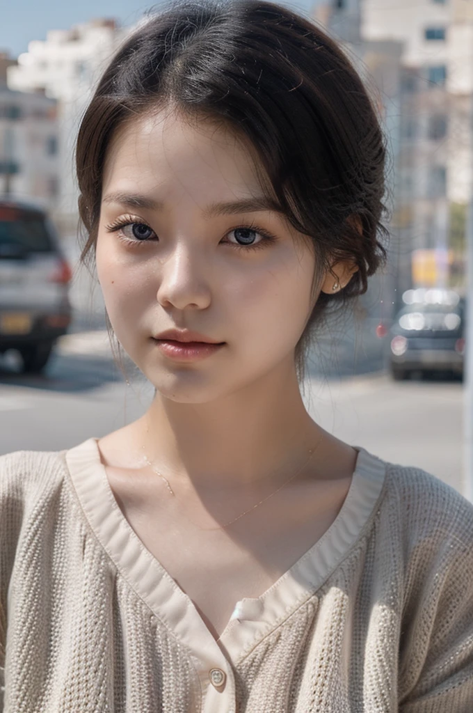 (a close-up of a 21-year-old Korean woman),
(Confident: 0.7), (cute attire: 1.0), (Petite stature: 0.8), (heart shaped face), (Beautiful doe eyes: 1.2), (Soft, small lips: 0.9), (Cute Stylish outfit: 1.1), (cute outfit: 1.0), (Pastel pink color: 0.8), (Hint of sexiness: 0.6). (Mischievous smile: 0.5), (Lively campus background: 0.7), (Secret Journal in hand: 0.6), (Determined expression: 0.9). (Vulnerable look: 0.4), (Subtle emotional depth: 0.35), (dlwlrma: 0.4), (Cinematic realism: 1.3), (Nikon D850 camera: 1.0), (Film stock photograph: 0.9), (Saturated colors: 1.1). (Hyper-realistic lighting: 1.2).