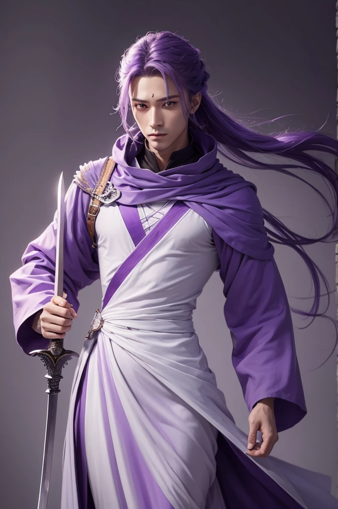 Swordsman with clothes that resemble lavender and with a purple sword