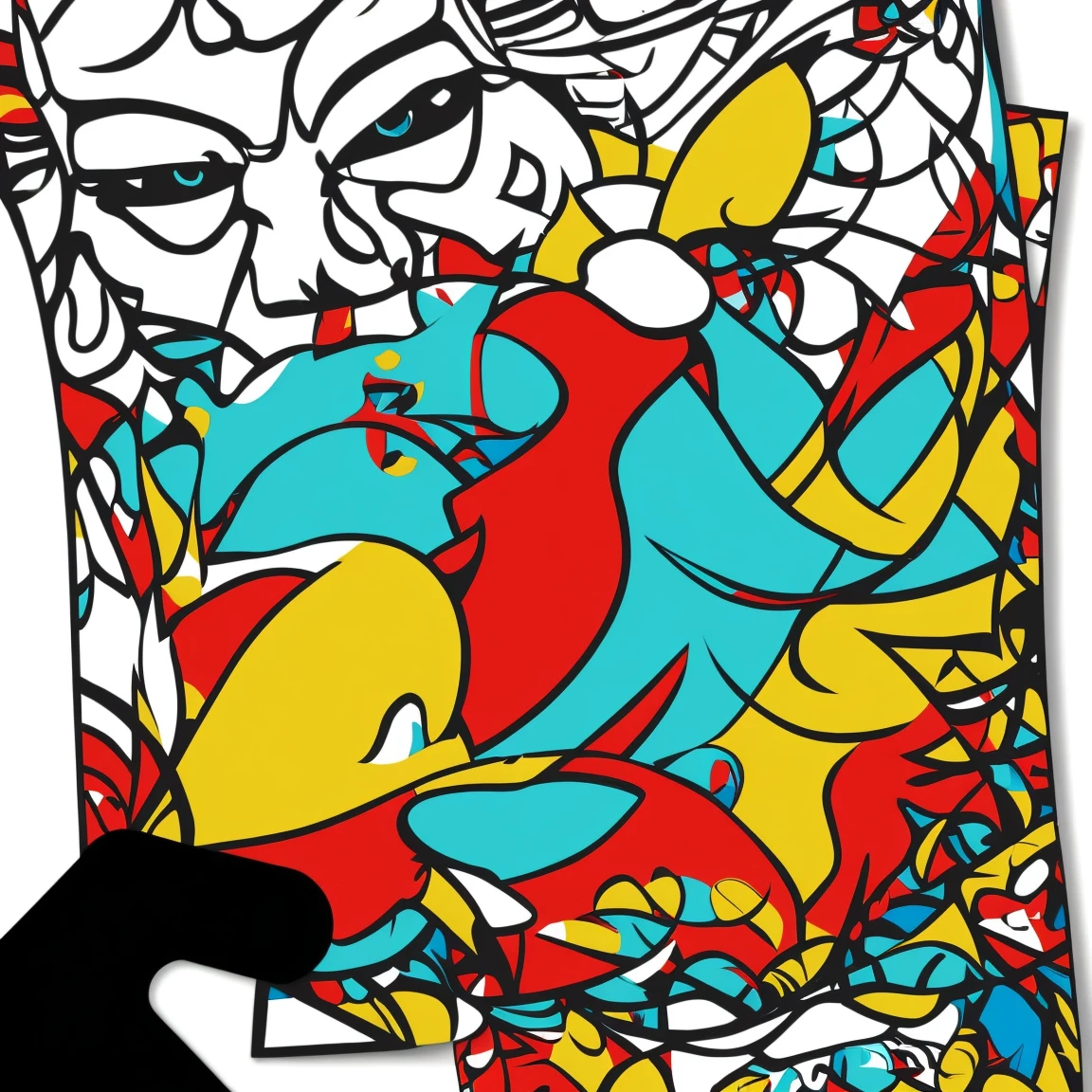 A versatile and vibrant graphic art design, ideal for stickers, t-shirts, posters and badges. The design is abstract, with bold colors, and features clean, smooth lines. Its perspective is flat, without distortions, and its vector rendering allows a high level of detail. In addition, the design is optimized for use in sublimation t-shirts and can be easily cut out from the background. The end result is an impactful design ready to be applied to different products. Sticker, t-shirt, poster, vector, graphic art, emblem. Details: Abstract, colorful, vibrant. Art Style: Illustrative, with clean lines. Texture: Smooth, no visible textures. Perspective: Flat, without distortion. Rendering engine: Vector, with a high level of detail. Rendering: Guidance Scale 2, Strength 6