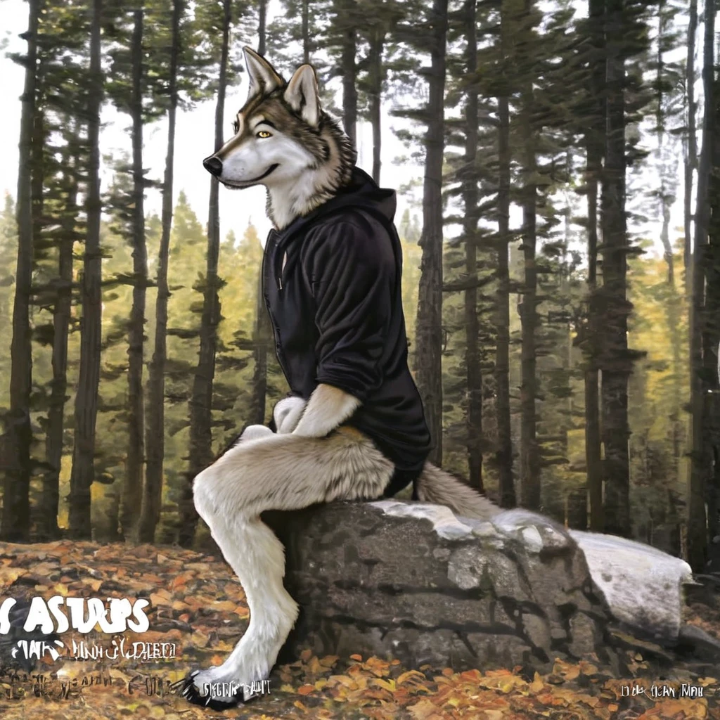 real,cctv,thumbnail,grandfathered content,anthro,clothed,bottomless,solo,male,wolf,hi res,fur,digitigrade,look at viewer,front view,claws,side view,sitting,anatomically correct,forest,outside,sheath,(fully sheathed),(barely visible sheath),full body