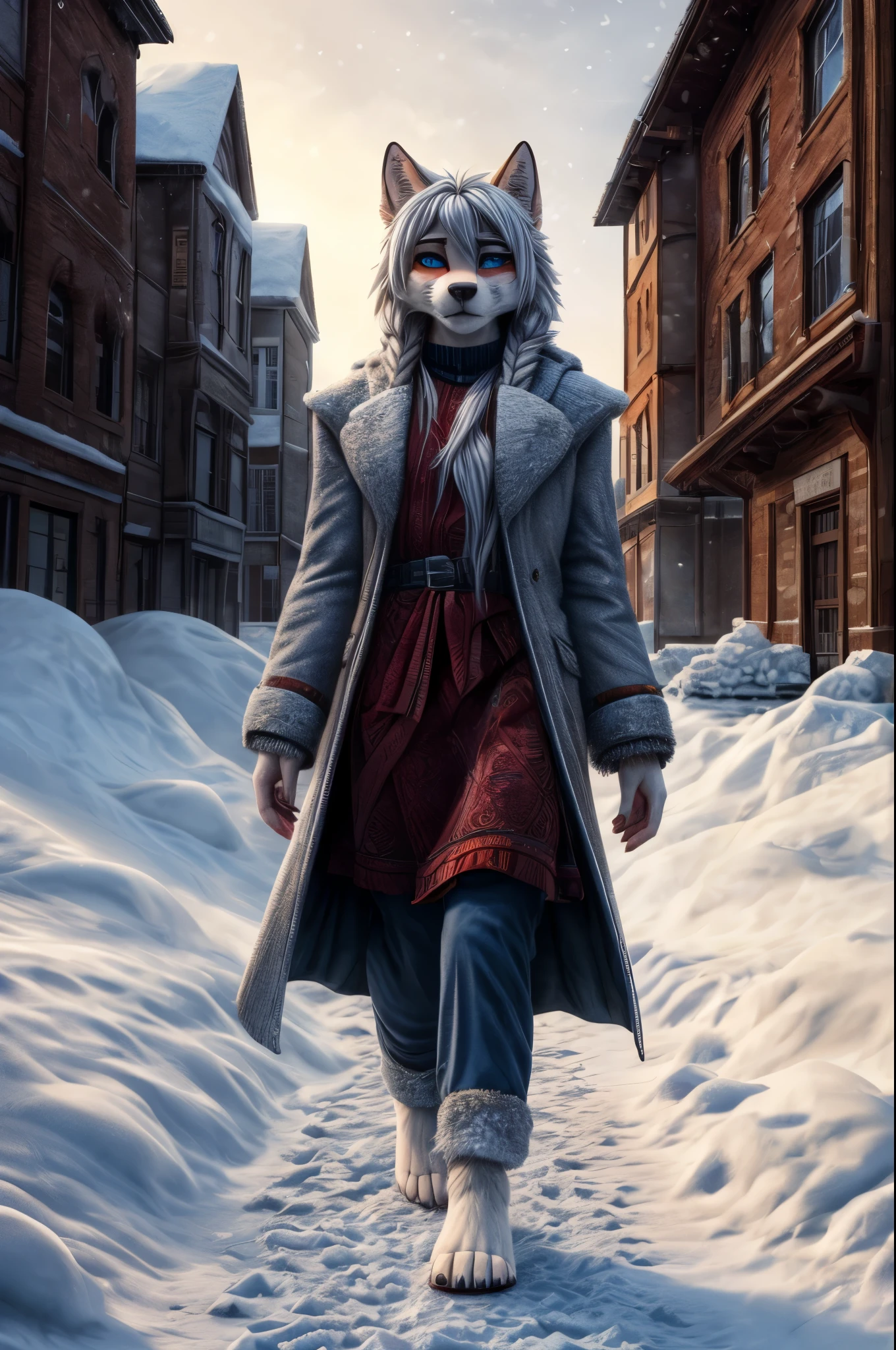 (((Barefoot furry character, full body, cinematic setting, furry male, plantigrade))) 

God I miss you like hell
I was wrong I can tell
For the heart can be (((blind and frozen)))
Now I live with the pain
Every night, every day
As I read those letters you wrote me

How I long for the time
When your lips would kiss mine
And the promise was still unbroken
I will wait for tomorrow
That may never come
I will wait in the name of love

BREAK, winter, snow, ice, sad atmosphere, intricate details, highly detailed, extreme detail, octane render, fine art, best quality, highres, (detailed face:1.5), ((full_body)), UHD, (((perfect hands))), low light