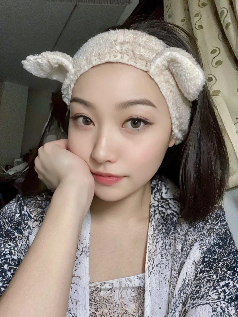 (best quality,8k,highres,masterpiece:1.2), realistic, photorealistic:1.37, UHD, studio lighting, sharp focus, extreme detail description, professional, vivid colors, bokeh, portraits, extremely detailed face texture, beautiful detailed eyes, beautiful detailed lips, extremely detailed hair, dark colored hair, youthful appearance, big round breast, cleavage, proportional eyes, seducing smile, clean and natural face, no makeup, bare face, indonesian face,