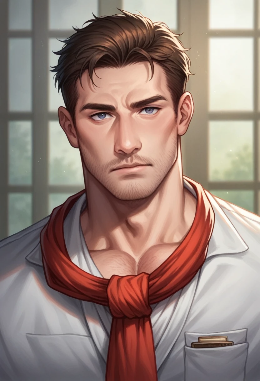 realisitic, work of art, best qualityer, natural lighting, gentle shadow, insanely details, detailed back ground, professional photograpy, Depth of field, intricate, face detailed, underground dispersal, cabelo fotorrealisitic, realisitic eyes, muscular, masculine, large pectoral muscles, photo of a handsome man, Fabric artist, red cloth , dynamic pose,