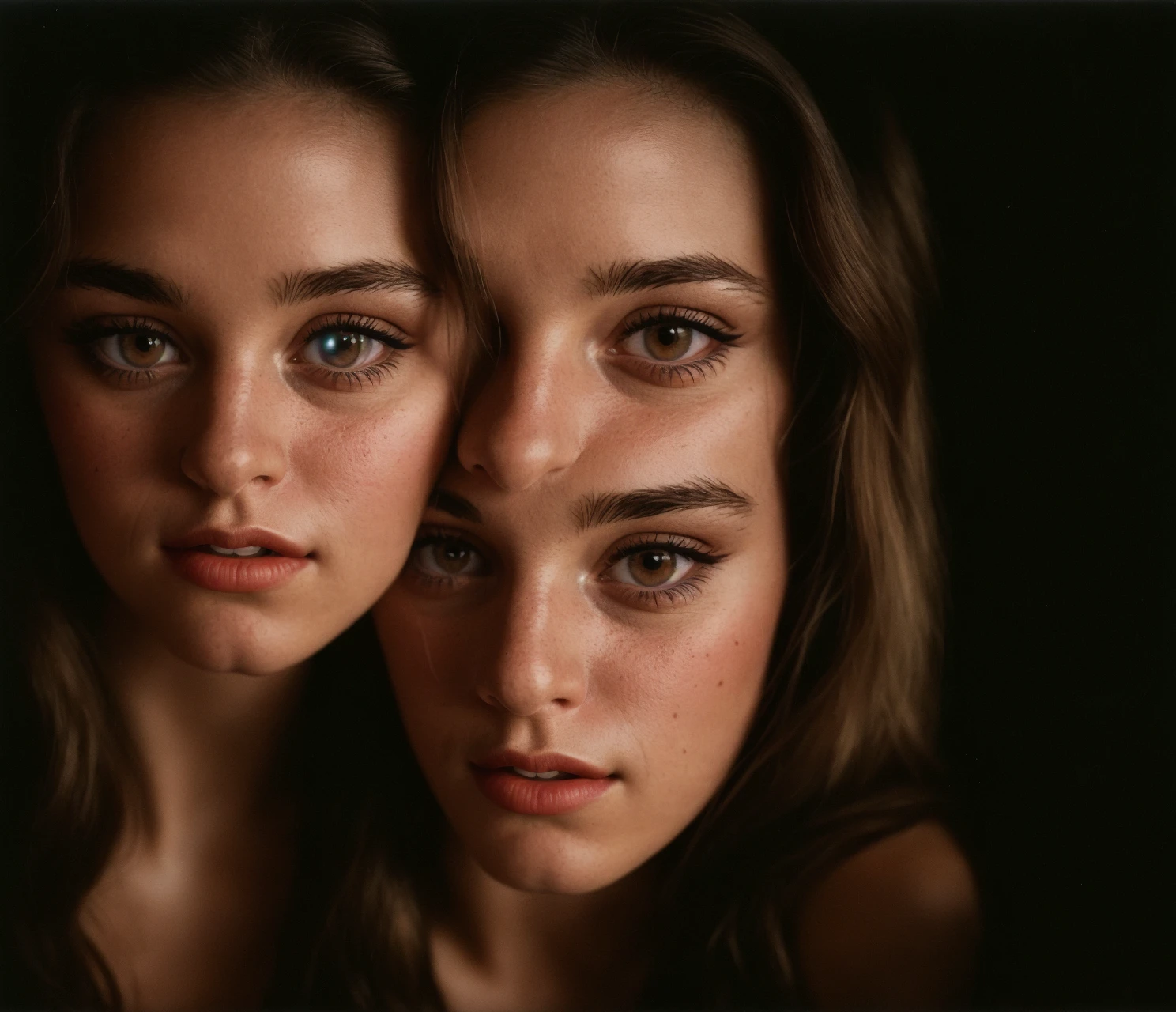 (close-up, editorial photograph of a 20 yo woman from the 1940's), (highly detailed face:1.4) (smile:0.7) (background inside dark, moody, private study:1.3) POV, by lee jeffries, nikon d850, film stock photograph ,4 kodak portra 400 ,camera f1.6 lens ,rich colors ,hyper realistic ,lifelike texture, dramatic lighting , cinestill 800,