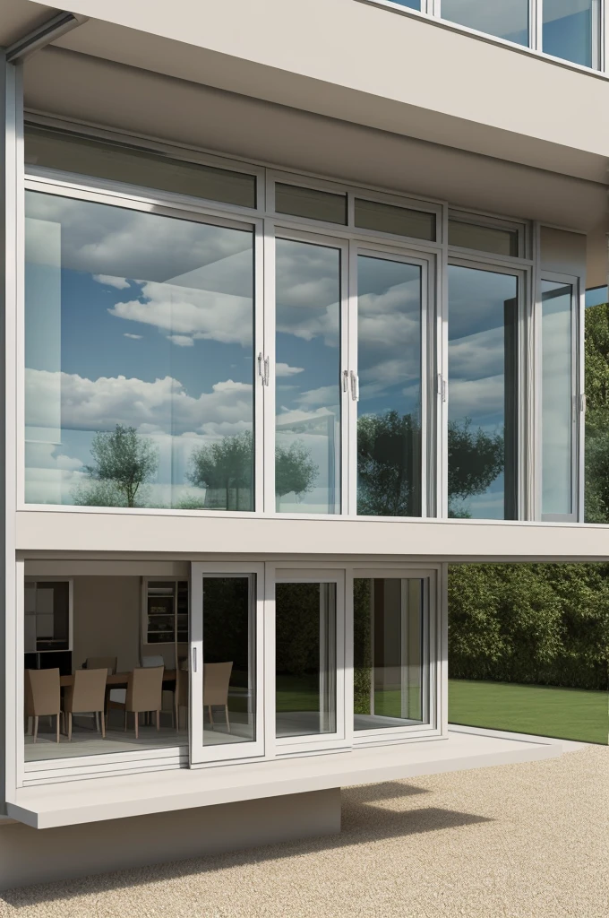 Large sliding windows 2 m 60 long by 1 meter 60 high separated by two columns