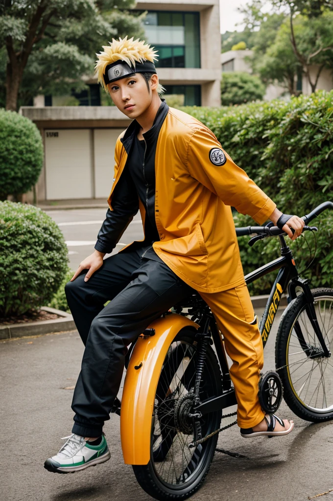 Naruto sitting in a duck bike