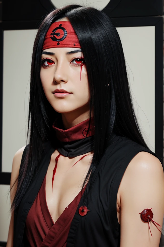 Make a animated pichure of itachi uchiha with bleeding eyes