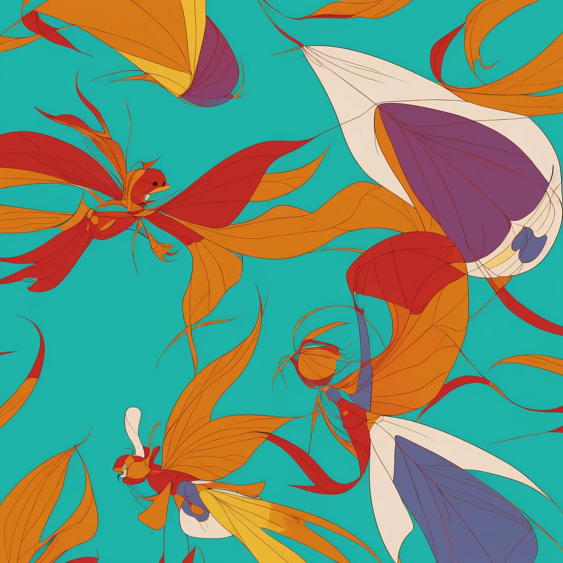 versatile teal and cornsilk colors art design, ideal for stickers, t-shirts, posters, the design is abstract, smooth lines, its perspective is flat, without distortions, vector rendering:1.4, Sticker, t-shirt, poster, vector, graphic art, emblem. Details: Abstract, colorful, vibrant. Art Style: Illustrative, with clean lines. Texture: Smooth, no visible textures. Perspective: Flat, without distortion. Rendering engine: Vector, with a high level of detail. Rendering: Guidance Scale 2, Strength 6