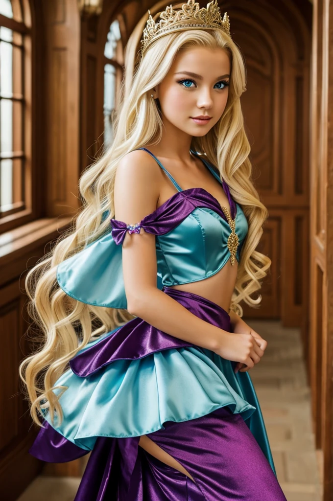 Half-dragon blonde girl dressed as a princess