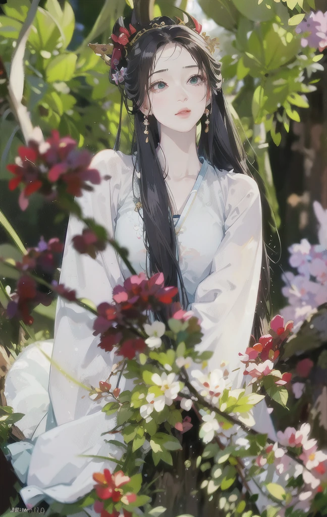 Oriental Beauty, (masterpiece), best quality, Anime, merge, colorful, vibrant colors, illustration, artstyle, fantasy, realistic, animation, (photo_\(medium):1.0), by Antonio J. Manzanedo, by Jeremy Lipking, white hanfu, lightning, hairpins on the head, smooth, sharp focus