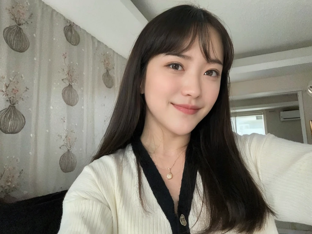 (best quality,8k,highres,masterpiece:1.2), realistic, photorealistic:1.37, UHD, studio lighting, sharp focus, extreme detail description, professional, vivid colors, bokeh, portraits, extremely detailed face texture, beautiful detailed eyes, beautiful detailed lips, extremely detailed hair, dark colored hair, youthful appearance, big round breast, cleavage, proportional eyes, seducing smile, clean and natural face, no makeup, bare face, indonesian face,