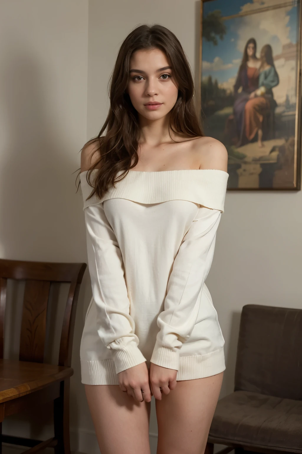 ((best quality)), ((masterpiece)), (detailed), 1girl, off-shoulder sweater, 