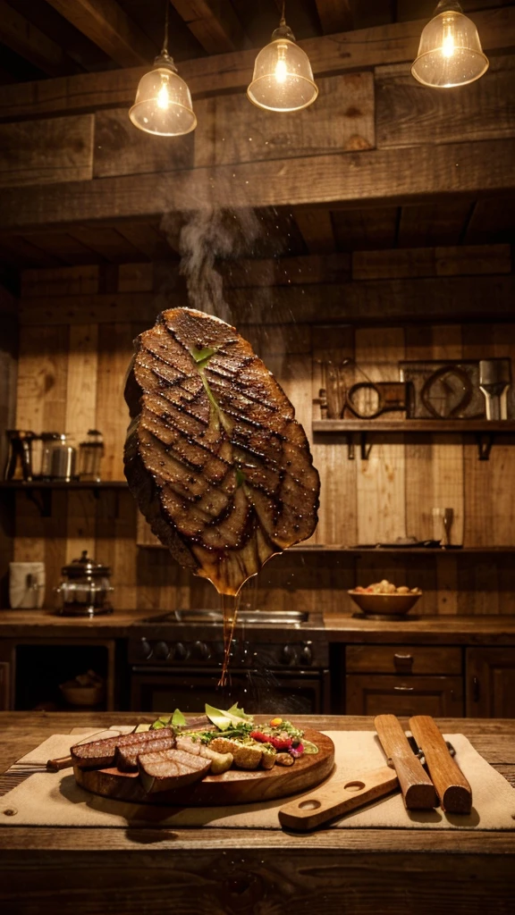 intricate_detailed_hyper-realistic_photo_of_a_bbq_spread,detailed_wooden_cutting_board,sharp_knives_on_the_table,simple_rustic_setting,warm_lighting,mouthwatering_meats,fresh_ingredients,steam_rising,natural_textures,high_quality,8k,photorealistic,masterpiece