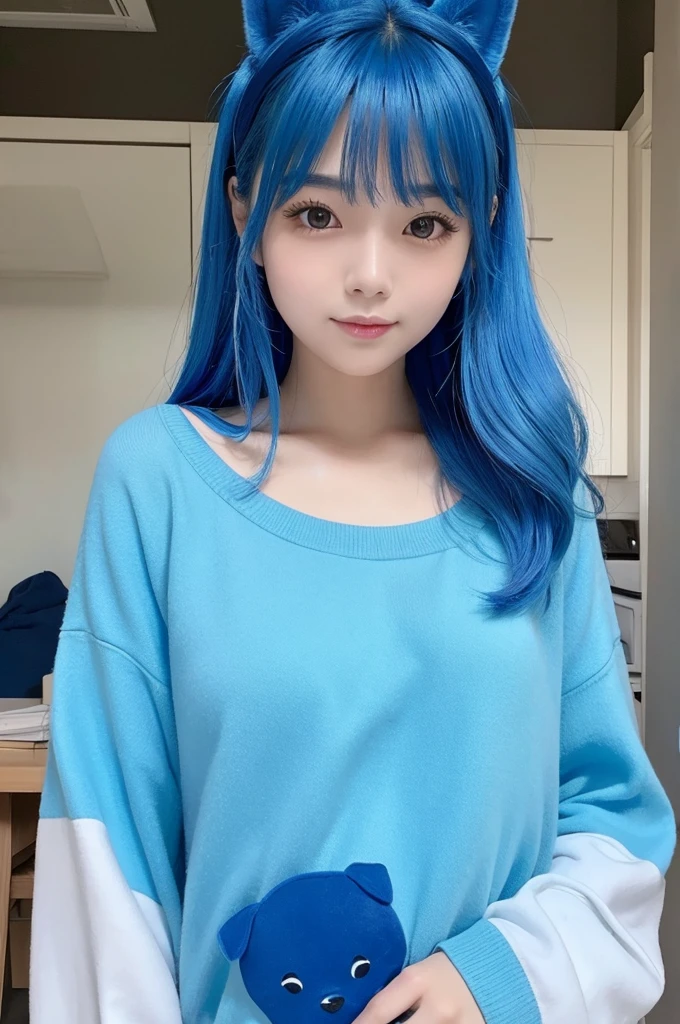 universe、Play、Cute dog、beautiful girl、Blue Hair、Perfect Style