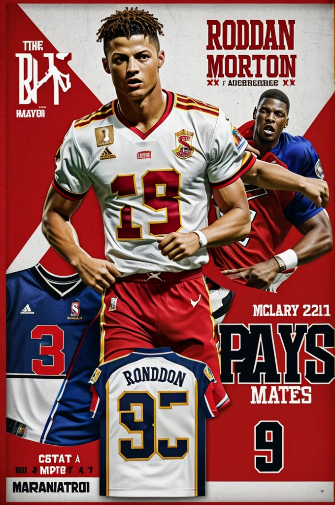 party flyer with cristiano ronaldos, micheal jordan and mahomes jersey