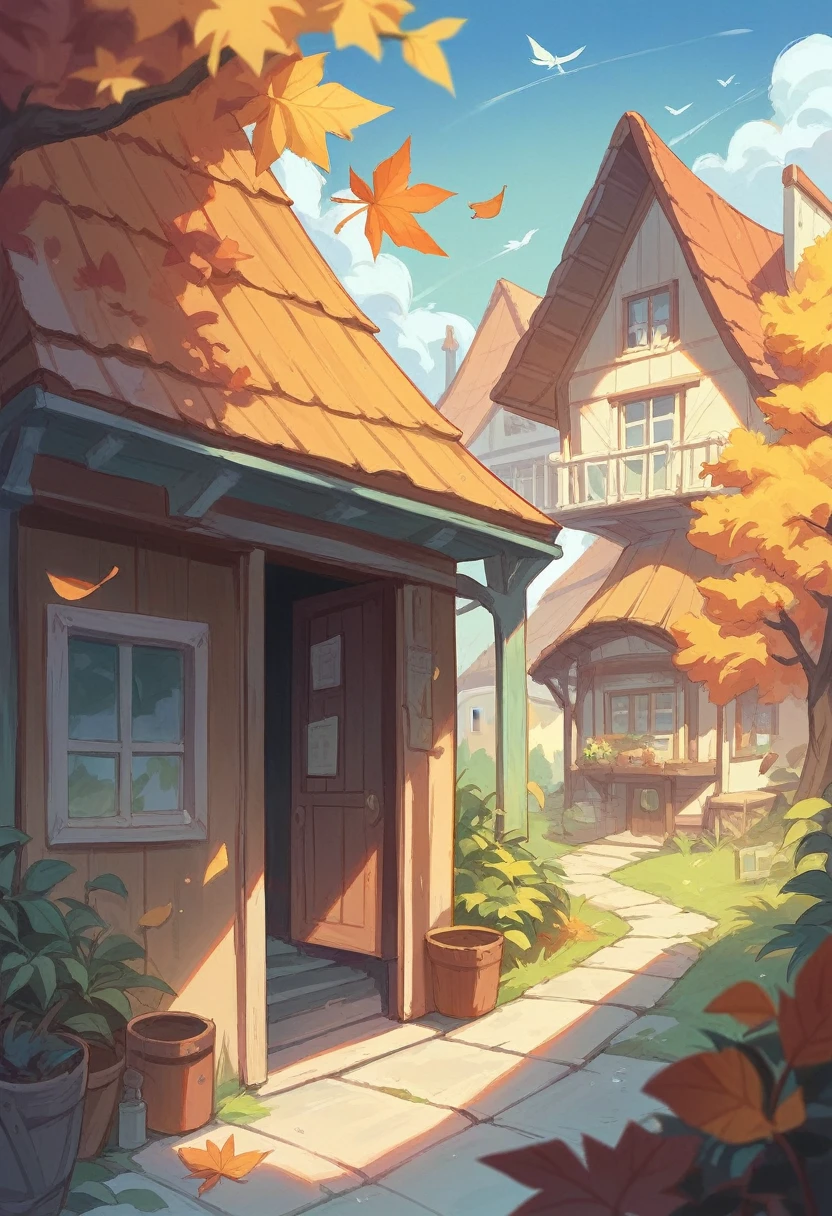 Create a house with leaf only in yellow colour 