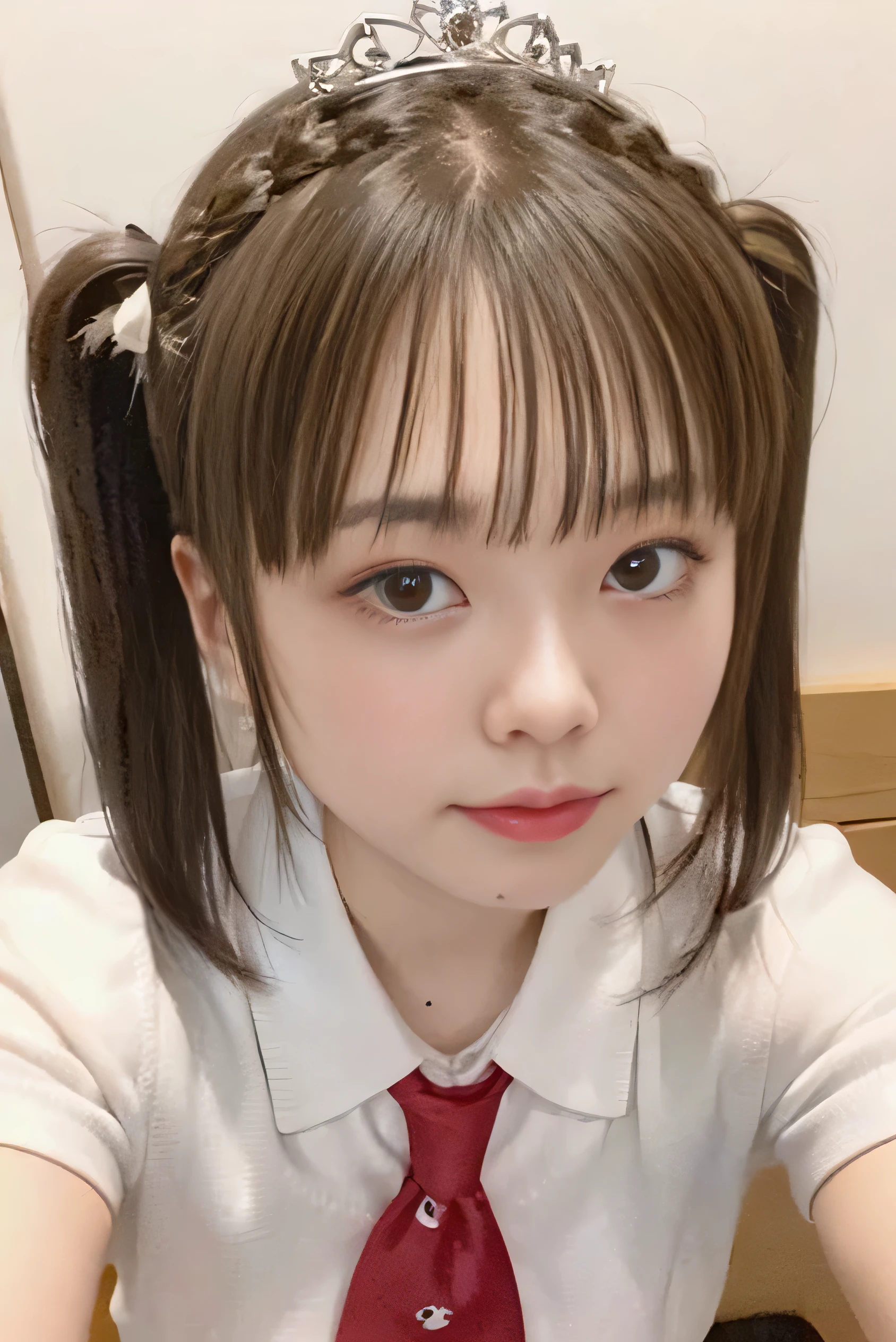 (8K、RAW Photos、Best image quality、masterpiece:1.2)、(Genuine、Photo Genuine:1.37)、Very detailed、Ultra-high resolution、girl、1 person、Eyes that watch the viewer、Beautiful face in every detail、Lol顔、narrow、 (Slim waist) :1.3)、(((極上のLol顔)))、(((最高のLol顔)))、(((はじけるLol顔)))、(((Perfect.（Lol）)))、

(((Braiding)))、(((高いTwin tails)))、(((tiara)))、
Thick and beautiful skin、Skin Texture、Flowing Hair、Professional Writing、The human body as a whole、Twin tails、Braiding、high school girlの、high school girl、School Area、Tokyo、Cityscape、Red tie、Bob Hair、happy Lol顔、 Lol顔、No makeup、16 years  chubby、E cup breasts、
