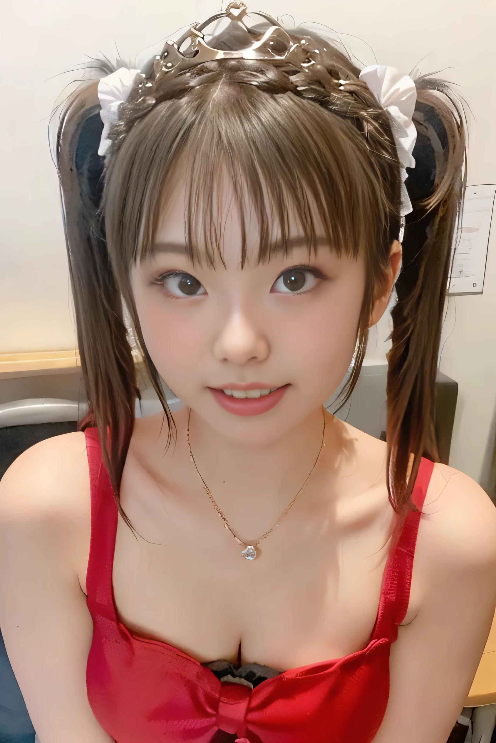 (8K、RAW Photos、Best image quality、masterpiece:1.2)、(Genuine、Photo Genuine:1.37)、Very detailed、Ultra-high resolution、girl、1 person、Eyes that watch the viewer、Beautiful face in every detail、Lol顔、narrow、 (Slim waist) :1.3)、(((極上のLol顔)))、(((最高のLol顔)))、(((はじけるLol顔)))、(((Perfect.（Lol）)))、((((Licking one&#39;s lips)))、(((large protruding tongue)))、(((wide tongue)))。(((Licking one&#39;s lips)))、(((Wide tongue)))、

(((Braiding)))、(((高いTwin tails)))、(((tiara)))、
Thick and beautiful skin、Skin Texture、Flowing Hair、Professional Writing、The human body as a whole、Twin tails、Braiding、high school girlの、high school girl、School Area、Tokyo、Cityscape、Red tie、Bob Hair、happy Lol顔、baby face Lol顔、No makeup、************、A little chubby、E cup breasts、