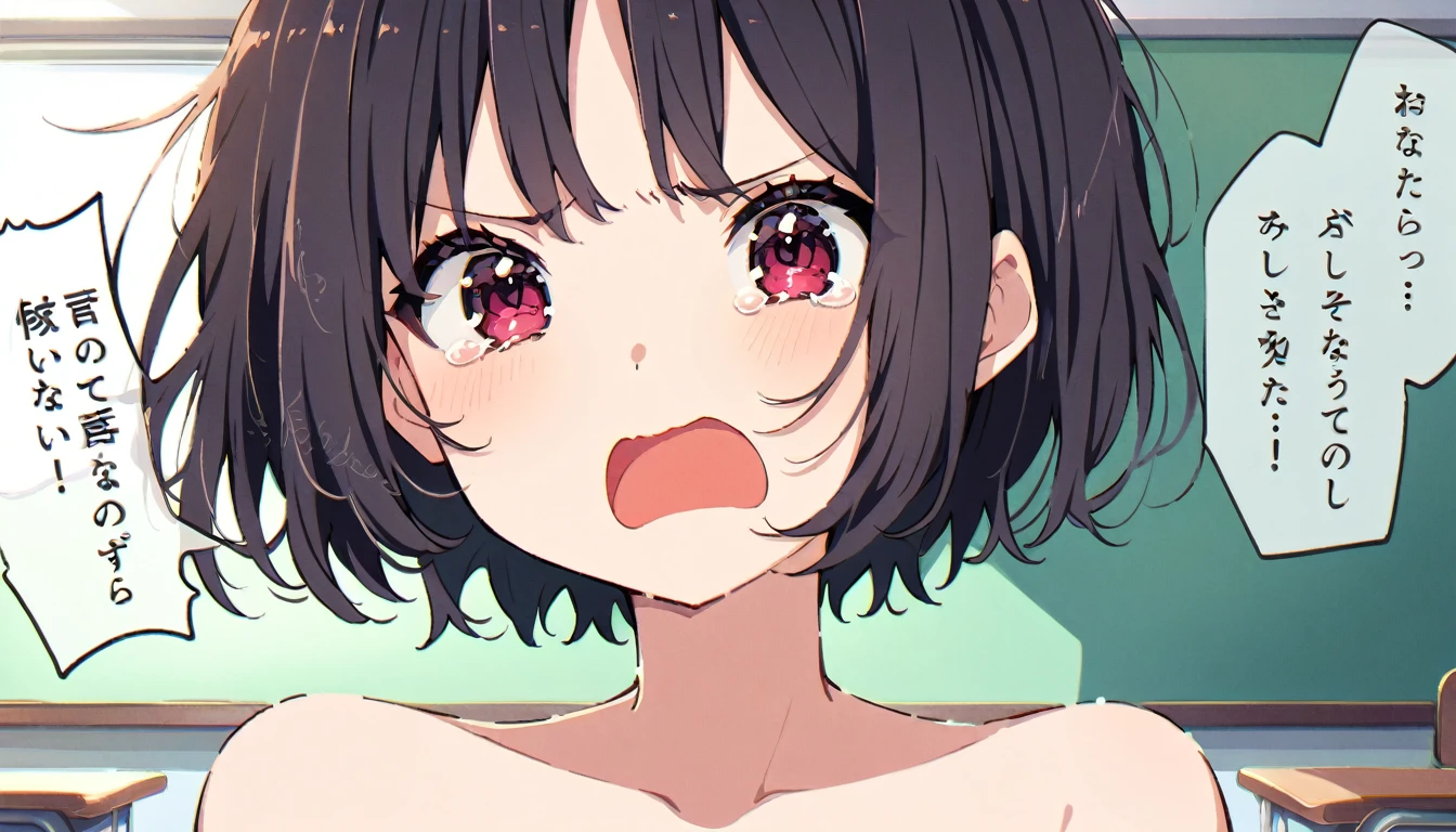 A girl with black bob hair is crying and yelling in disgust、clear、Completely naked、Completely nakedの中年男に陰茎を自分の膣に挿入される瞬間、combination、classroom、Shyness、resistance、fear