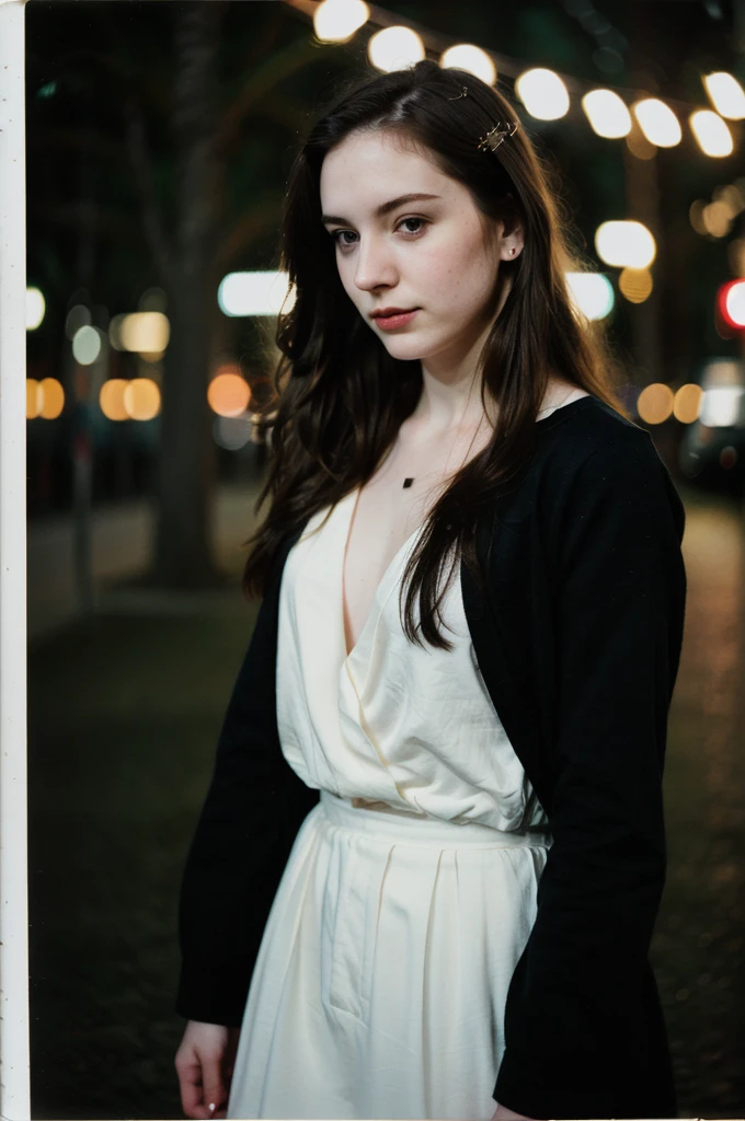 polaroid photo, night photo, photo of 24 y.o beautiful woman, pale skin, bokeh, motion blur
