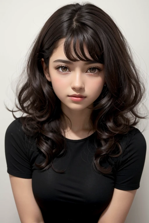 1girl, beautiful and pretty, intense dark Fox eyes, curly black and Brown hair, smart eyes, dark skin, tall, 14 years old, Cristian
