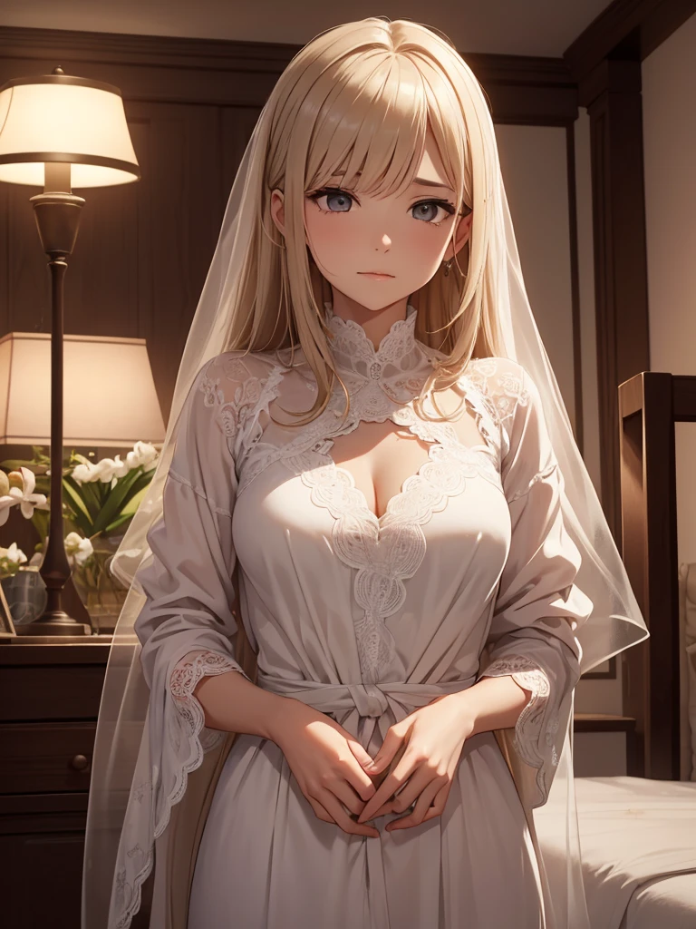 (masterpiece、top-quality、hight resolution), A calm, married woman with a peaceful expression on her face accidentally witnesses the boy masturbating and says, "Oh my God, he's at that age already..." She does not scold him, but delivers the subtle message that the once is now old enough to be interested in sex. Her demeanor shows a calm and understanding approach, implicitly asking, "It's ok, it's the right sexual treatment." The setting is a cozy, well-appointed room that captures the moment of her gentle intervention.