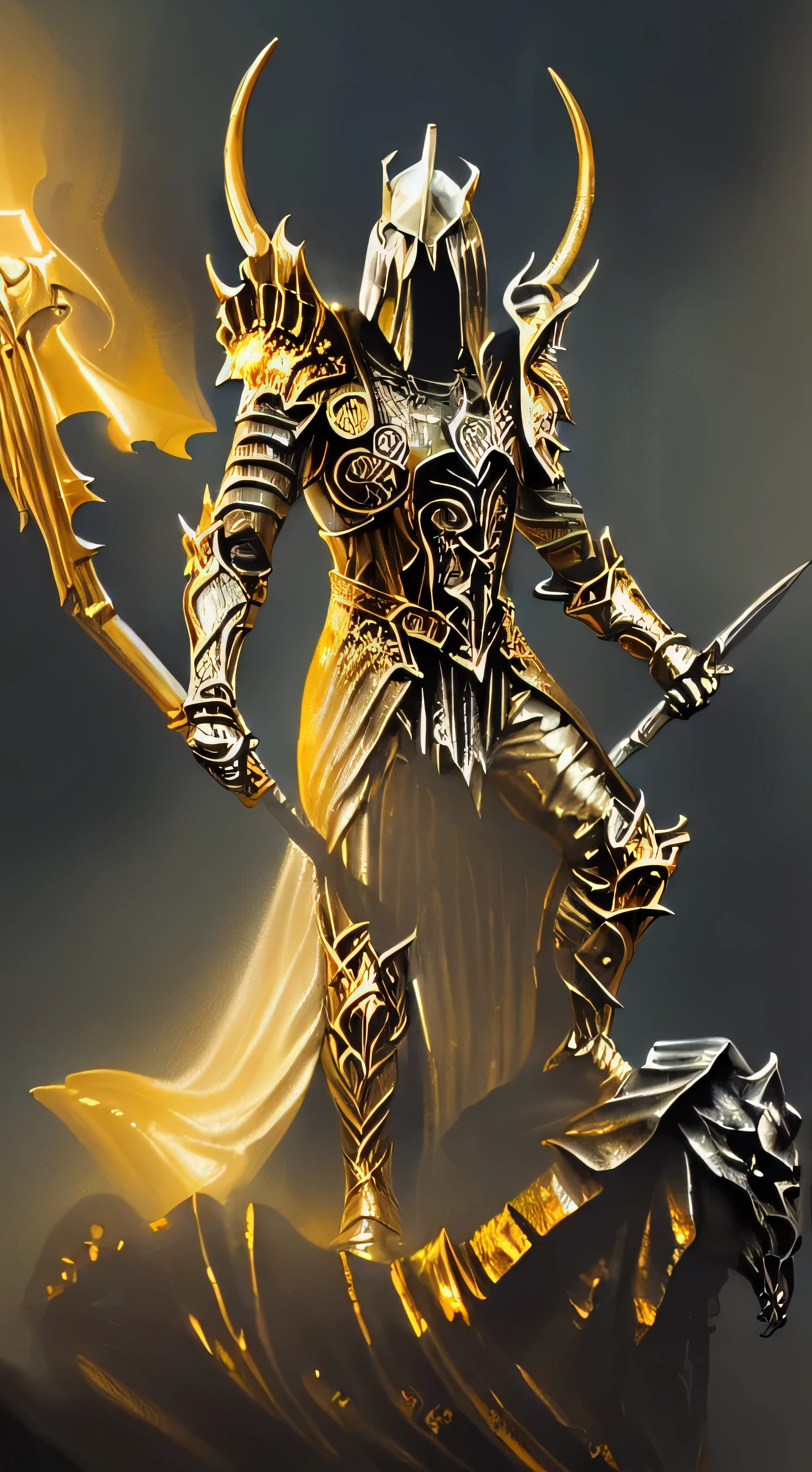 analog style, ((intricate details)), dark lighting, (broken lord), (intricate), 1man, solo, ((ghost horseman)), sitting on a ((ghost creature)), ((gold enhanced armor)), (gold plates), (spear), (chariot), dynamic pose, intricate, complex, Helios 44-2, swirly bokeh, trending on artstation, sharp focus, studio photo, intricate details, highly detailed, sharp, dnd character portrait, (oil on canvas), perfect lighting, Masterpiece, detailed background, portrait by artgerm and greg rutkowski, cinematic lighting, 8k