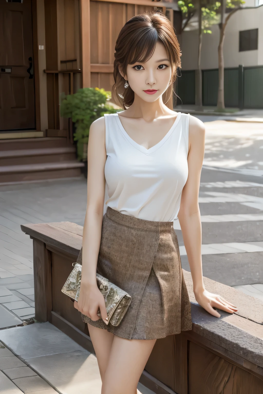 (stoop:1.5),(full body:1.2),realistic,(ultra quality:1.2),japanese,high quality,masterpiece,(ultra detailed:1.4),50yo japanese lady,beautiful eye,beautiful face,(slender:1.6),highres,make up,mini-skirt ,small breast,V-neck