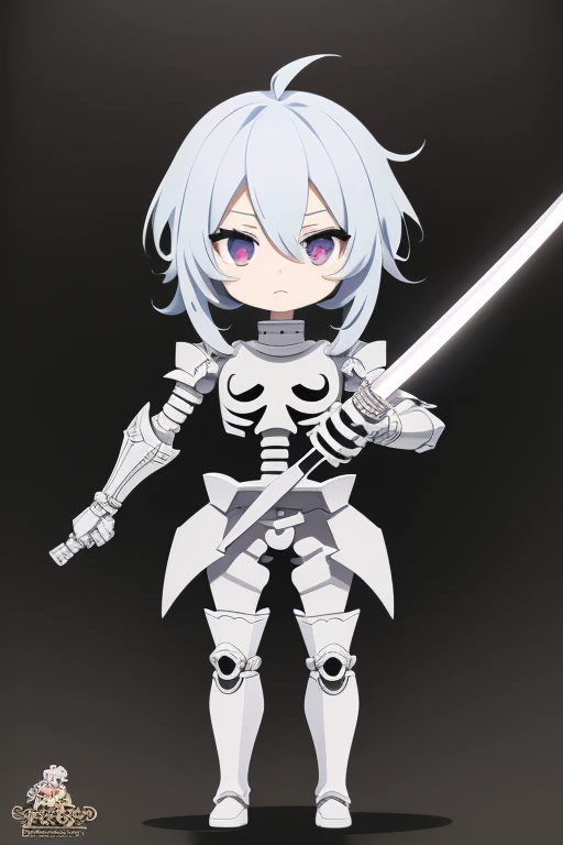 pop pop pop,skeleton,cute cute cute,cartoon character,chibi character,knight,Break Armor,holding a sword in right hand,Break masterpiece,best quality,super detailed,super fine illustration,8k quality,anime style,detailed background,beautiful background,