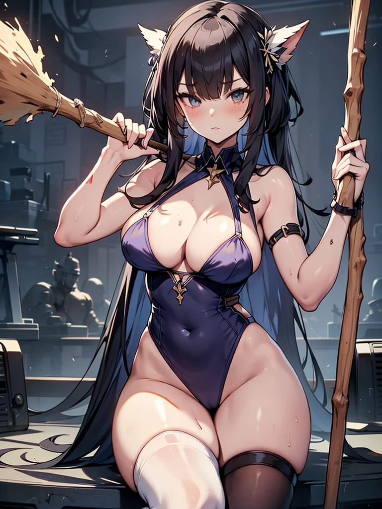 Hold the stick between your thighs