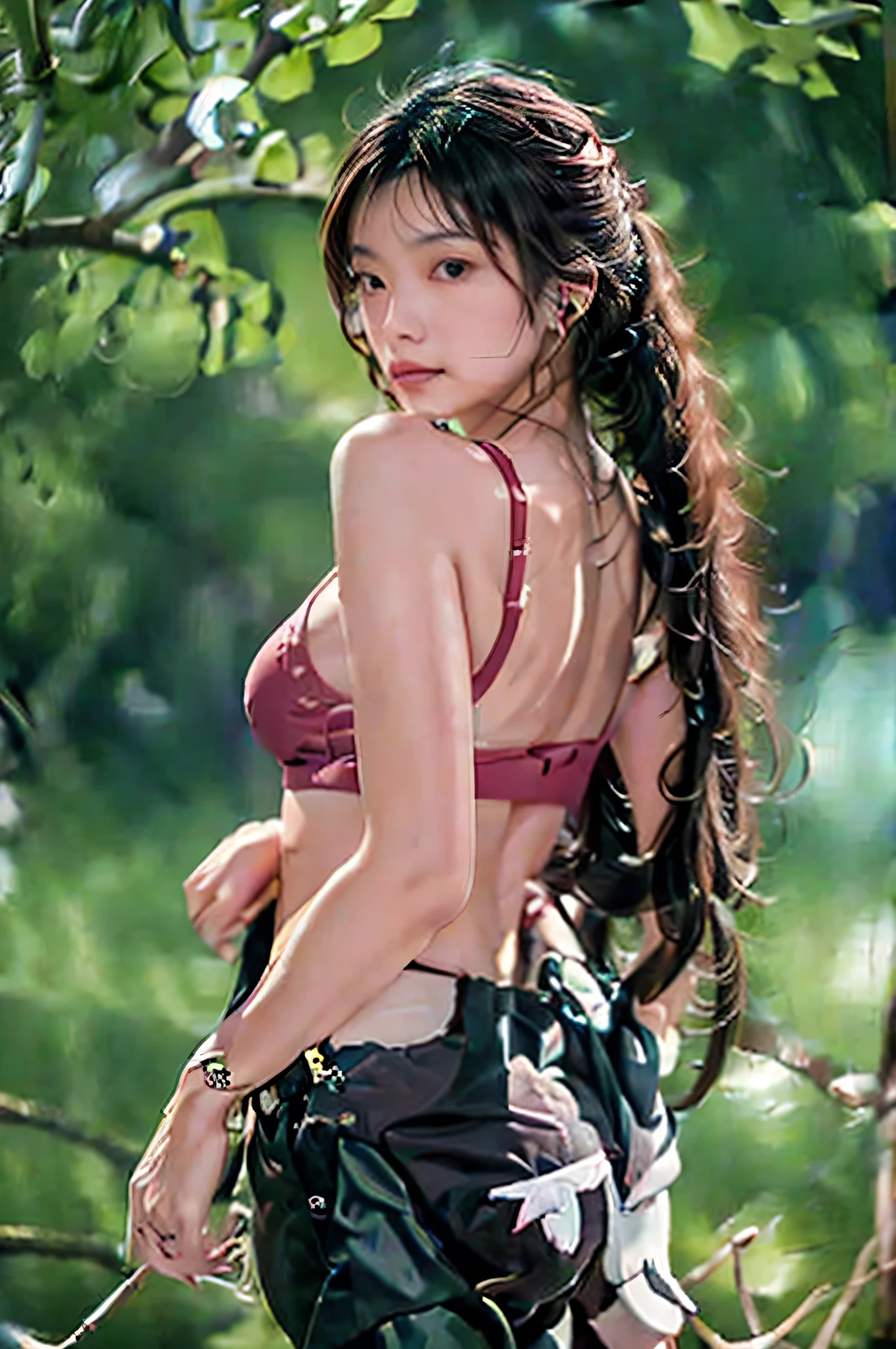 A highly realistic AI model, personified as a young woman with Asian features, relaxing on a secluded beach,lee so jin