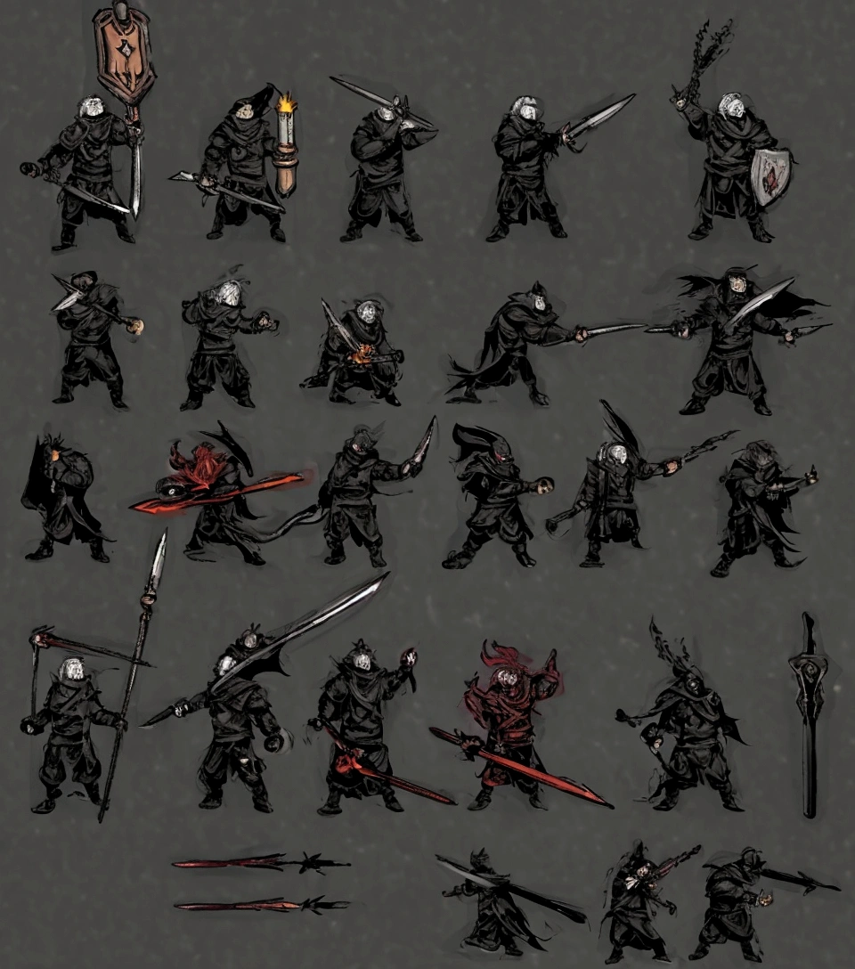 firm stance, combat stance, Focus on (Middle Earth, Knight charging into battle on black horse, wielding a sword and dressed in a black cloak with left shoulder armor, Don, Short, Solid, Diamond-shaped face, Light complexion, platinum white hair, red eyes with white flecks, narrow nose, full lips, receding chin, extended goatee, shoulder length, side part, a desert city, Tolkien) fighting (Beholder) , in a mystical swamp, where will-o'-the-wisps lead travelers