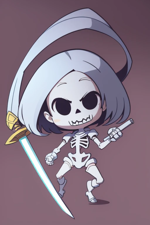 pop pop pop,skeleton,cute cute cute,cartoon character,chibi character,Break holding a sword in right hand,Break masterpiece,best quality,super detailed,super fine illustration,8k quality,anime style,detailed background,beautiful background,Break in casle,detailed background,masterpiece