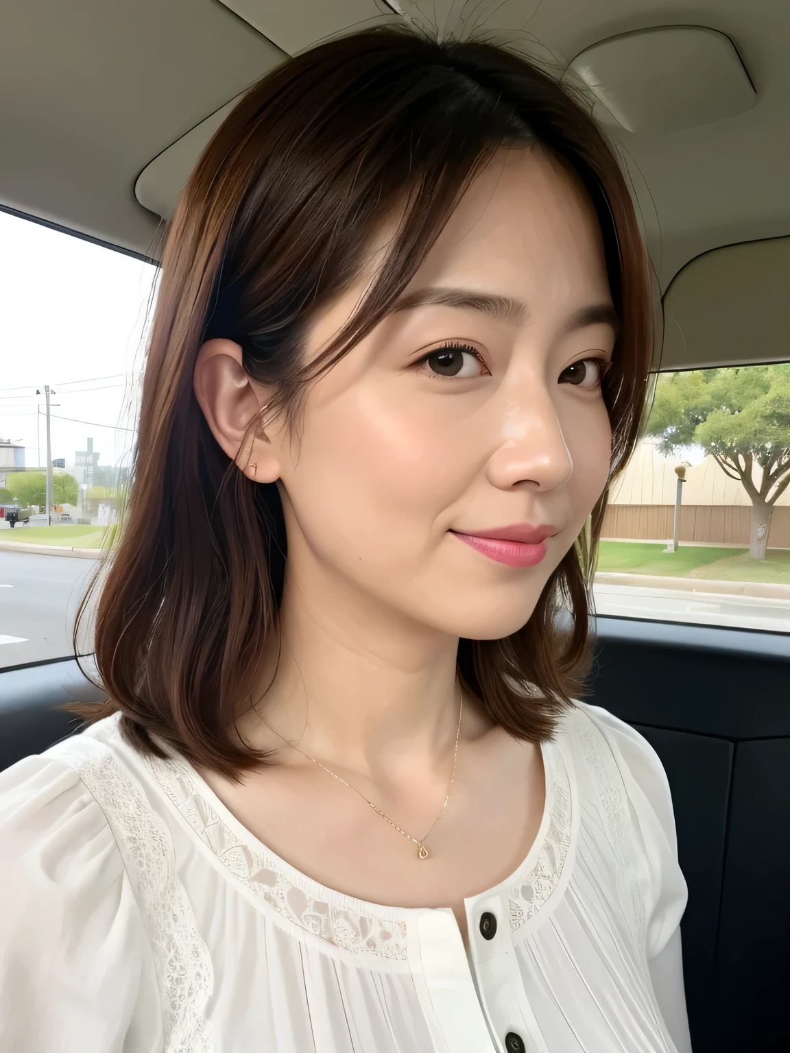 最high quality, 8K, masterpiece, Tatsuma, Sharp focus, high quality, High resolution, Detailed face, Fine grain, Thick lips, (View your viewers), alone, Beautiful woman, Age 35, plump, Beautifully groomed hair, Cleavage, A colorful see-through short dress with a sexy, sheer look and vibrant colors, Afternoon in front of the park garden, Bodies facing random directions,