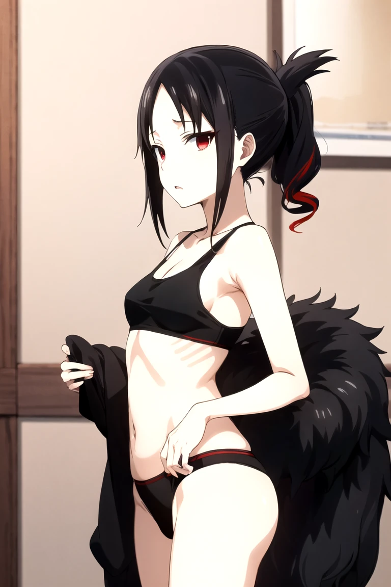 Shinomiya Kaguya, Shinomiyakaguya, Red eyes, small breasts, list brook, black fur, Red eyes, black sports bra, black panties