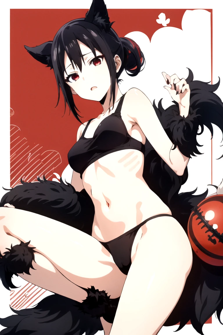 Shinomiya Kaguya, Shinomiyakaguya, Red eyes, small breasts, list brook, black fur, Red eyes, black sports bra, black panties 