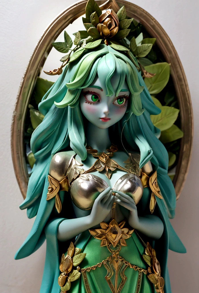 creates a Nature goddess with green hair, dressed green with leaves