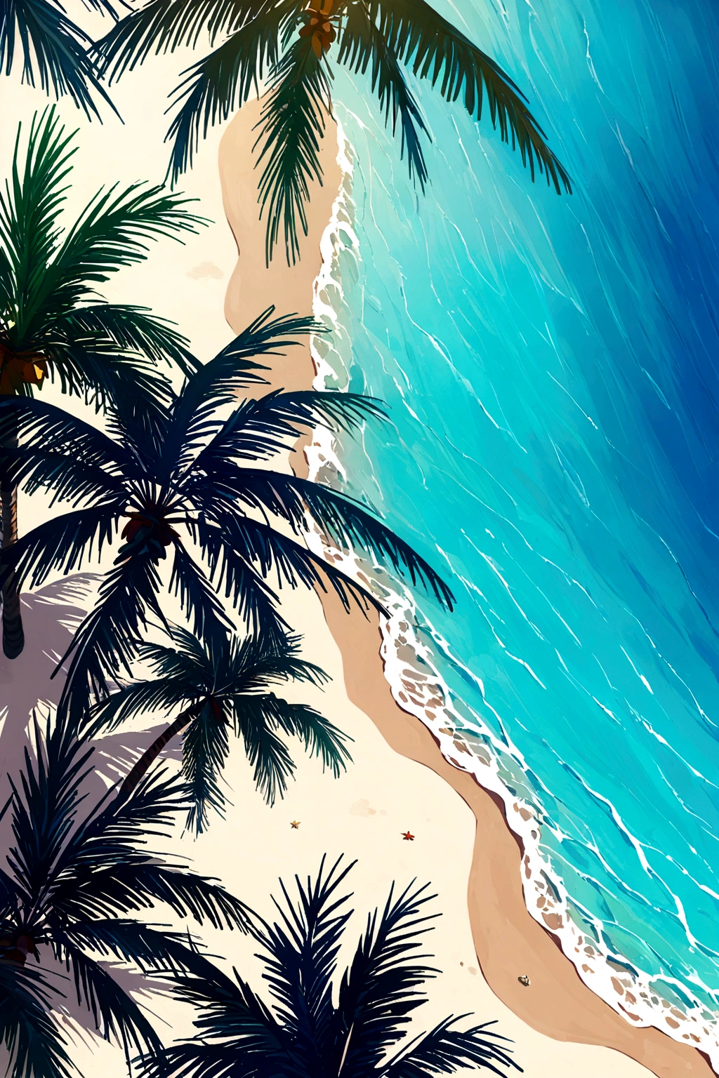 Above the upper half of the picture is a large expanse of blue sky,bmw e36, Palm tree,5 colors, Beach