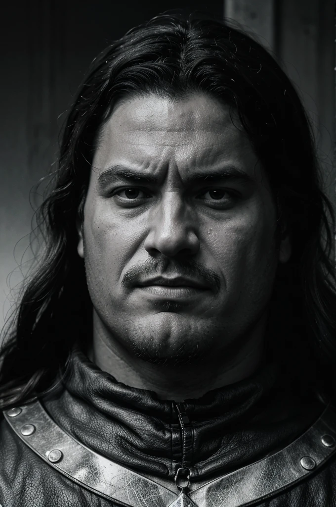 Make an image of 5 people, black and white, with the title on the image "Big Luiz, the biggest shit of the Middle Ages" in the style of Frank Herbert&#39;s Dune 