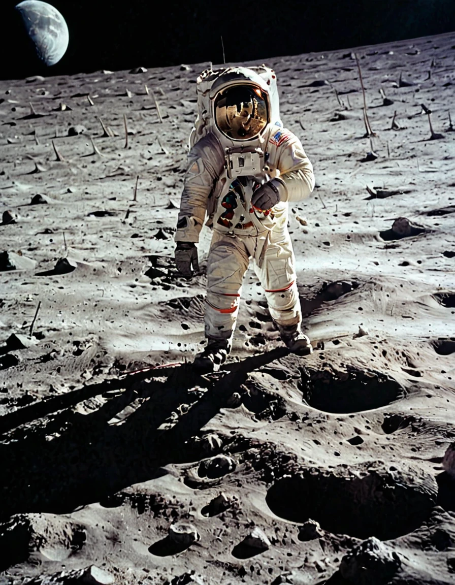 image of a person walking on the moon