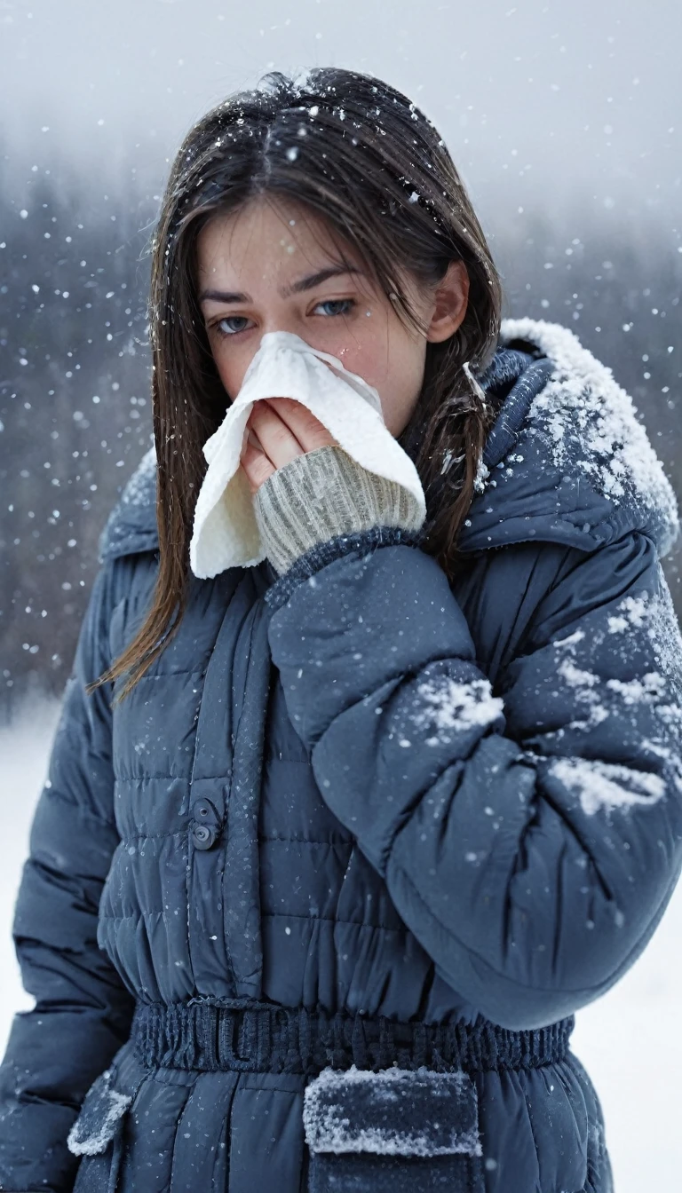 winter, landscape, snow, cold, Tremble, snot, breath, runny nose, outside, 1 girl, alone, Milla maxwell, highres, most absurd,
