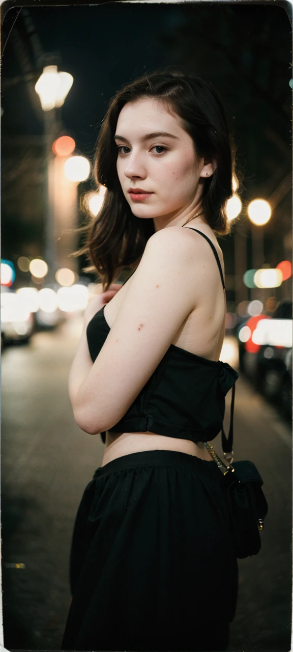 polaroid photo, night photo, photo of 24 y.o beautiful woman, pale skin, bokeh, motion blur