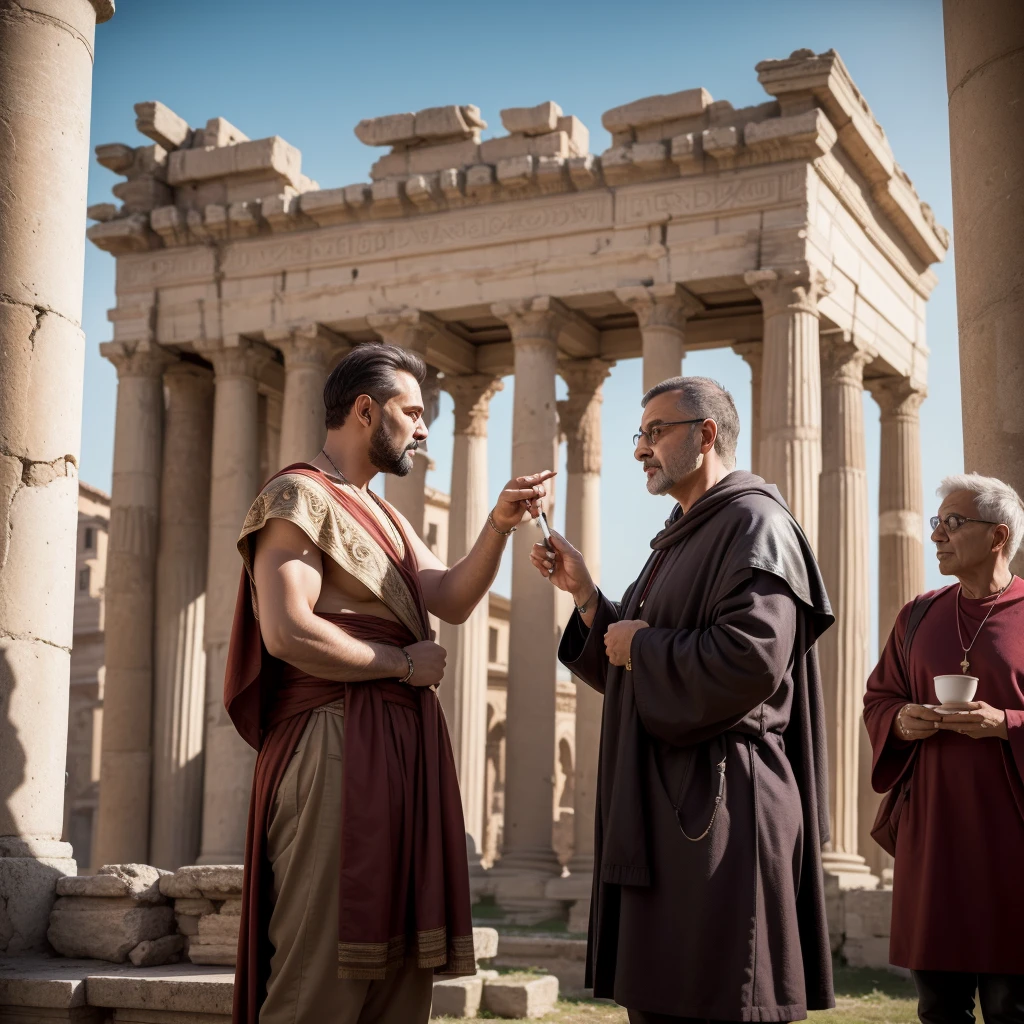 Detail painting,masterpiece,Ancient Roma,Palatine,Soetonio teaching philosophy classes to Roman citizens at the Forum, 4k, uhd, cinematic, photorealism