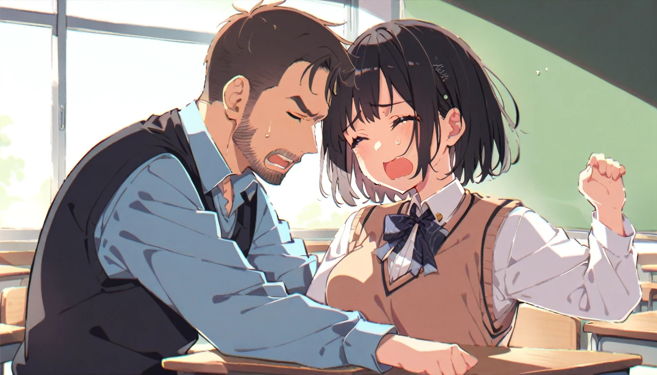 (masterpiece, best quality, high quality, highres, ultra-detailed, detailed background,bishoujo game CG, visual novel style,sharp details,detailed painting \(medium\),simple background, )),
BREAK
office room,man in chair,girl kneeling and sucking man's cock,( man sitting office chair :1.5 ),(The girl under the desk:1.7),Gentlemen in fine suits(,PC screen on the desk,Man receiving blowjob while looking at computer screen:1.3),displas focus,Pornographic images of beautiful anime girls are projected on the PC screen,
BREAK
(1boy,couple, hetero,licking penis,fellatio,kneeling,squatting,saliva :1.5),handjob,(ejaculation,splashing cum ,bukkake,cum on face,cum on tongue, tongue out,),open mouth,pov,Acts of secrecy in secluded places,from side,1girl,(black hair),medium hair,(brown skin,tan,),small breasts,narrow waist,(li,white dress,:1.5)(grabbing head :1.8),(from above,from side, wide shot,),
(tooth grinding:1.3),