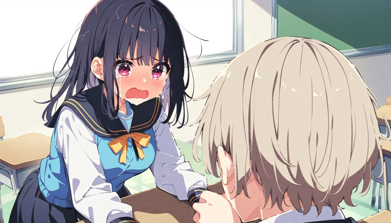 score_9, score_8_up, score_7_up, source_アニメ, masterpiece, 1girl, (watawork), blue eyes, black hair, long hair, bangs, hair ornament, hair flower, pink flower, Full Body, Primary school students、indoor, Open your mouth, Black Hair、Shiny Hair, work, Highest quality、skirt open、Long wide skirt、White panties、cute、blush、Watery eye、Sex、Creampie、Drooling pulls a thread、(Semen overflowing)、Cum String、(A lot of semen)、Penis insertion、Wet、Anime H、Anime Images, Violent Rape、Trembling、(One man), Browsing Caution, Insert the big penis、(uterus at viewer penis inserted into pussy from cross section looking through)