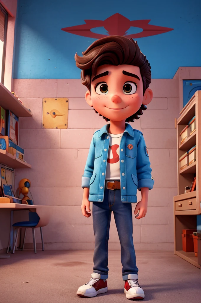 Make an image with a retrofuturistic style of a boy named Luiz Grandeo, but